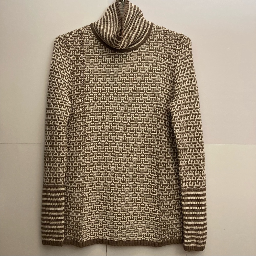 BELFORD 100% cotton size M funnel neck beige and cream pattern medium weight NWT
